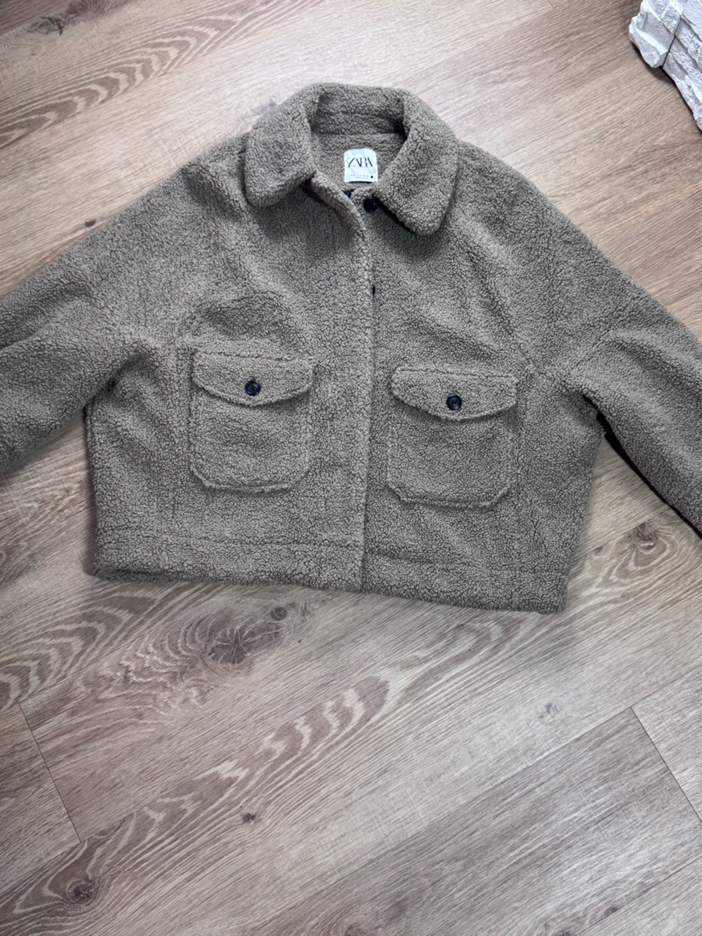 ZARA Taupe Brown Teddy Faux Shearling Jacket Button Front Size M
